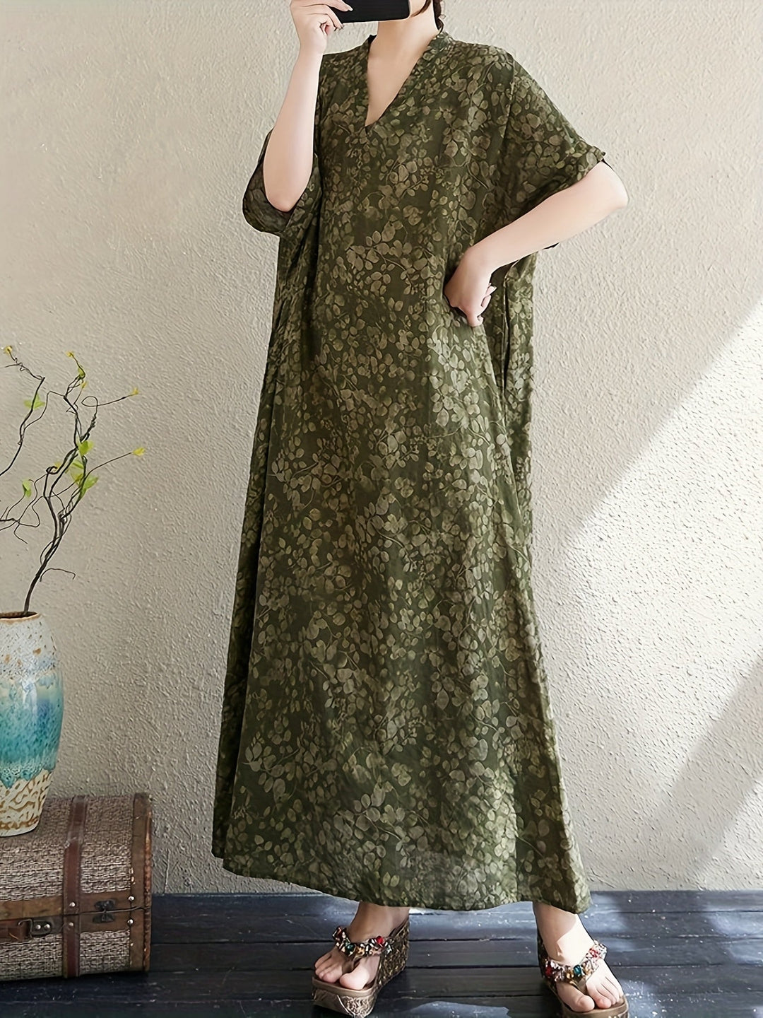 Verlina™ - Literary V-Neck Maxi Dress