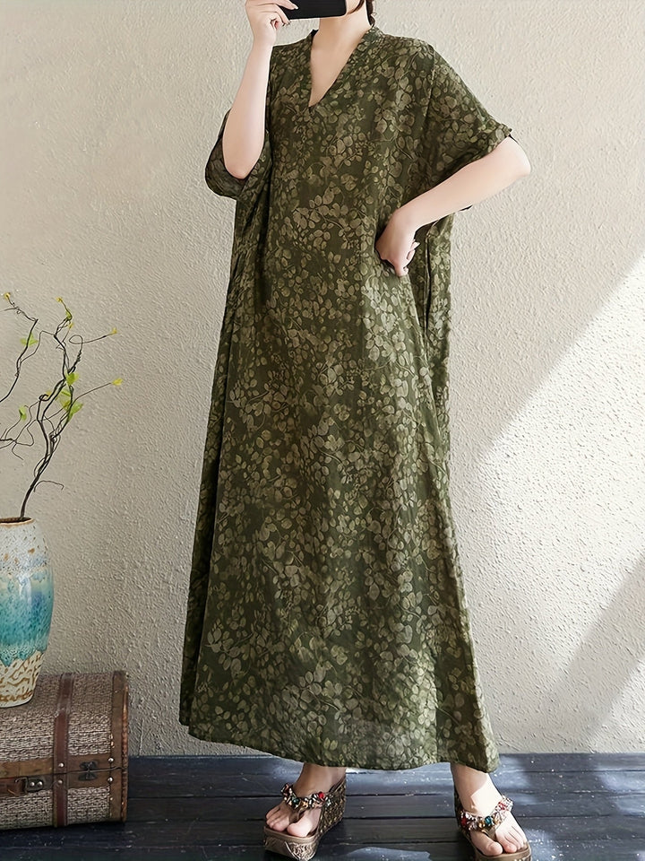 Verlina™ - Literary V-Neck Maxi Dress