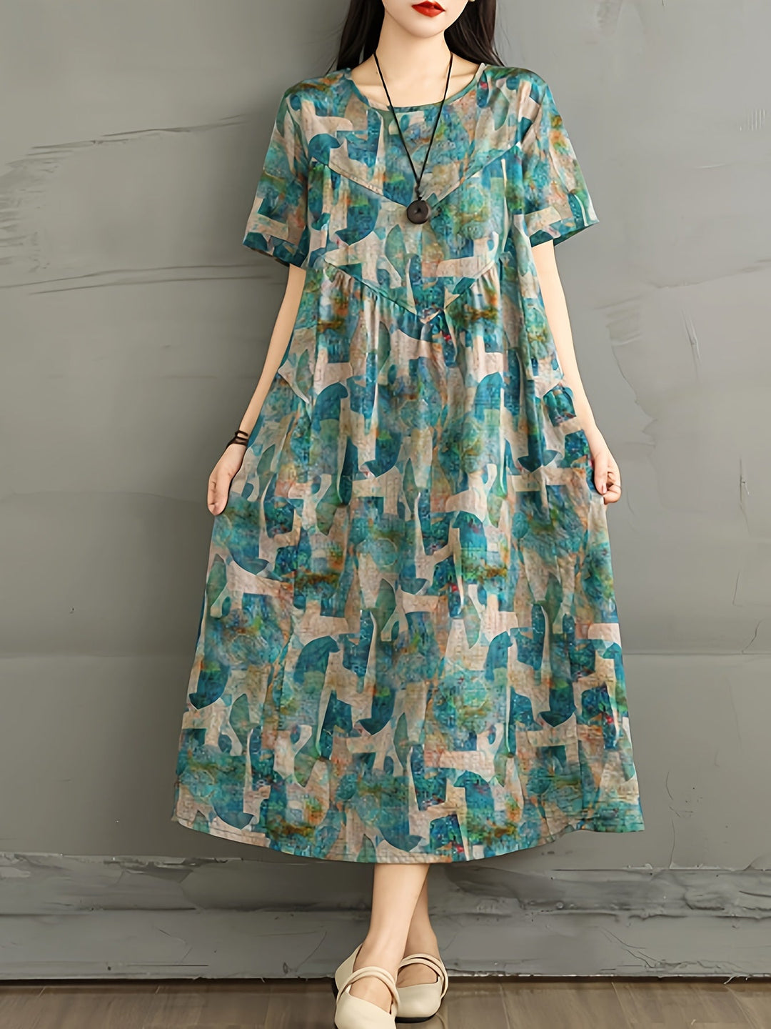 Linvera™ - Vintage Linen A-Line Dress