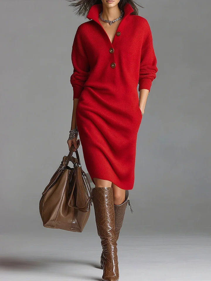 Fatima™ | Chic Sweater Dress - Red
