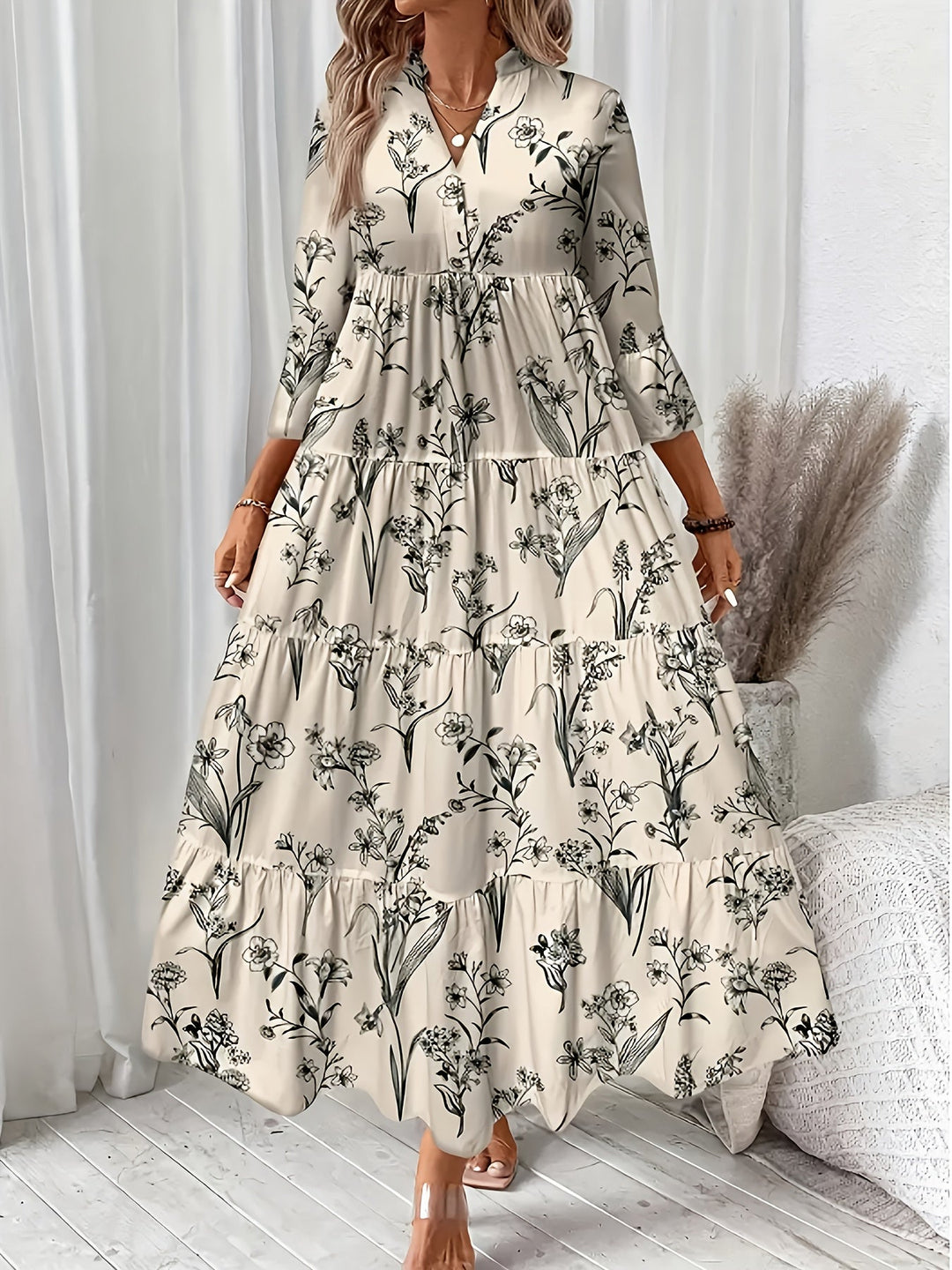 Ines™ - Floral Frill Pleated Dress