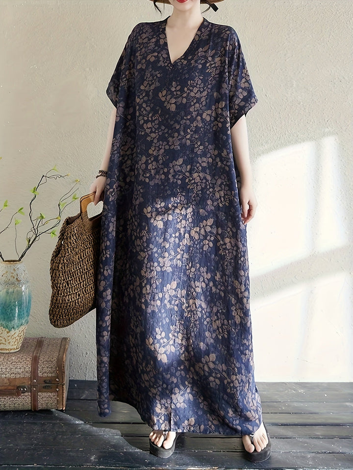 Liora™ - Elegant Leaf Print Maxi Dress