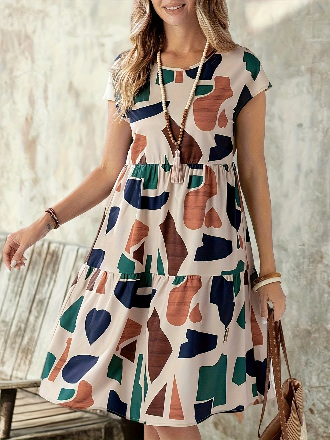 Greta™ - Geometric Print Midi Dress