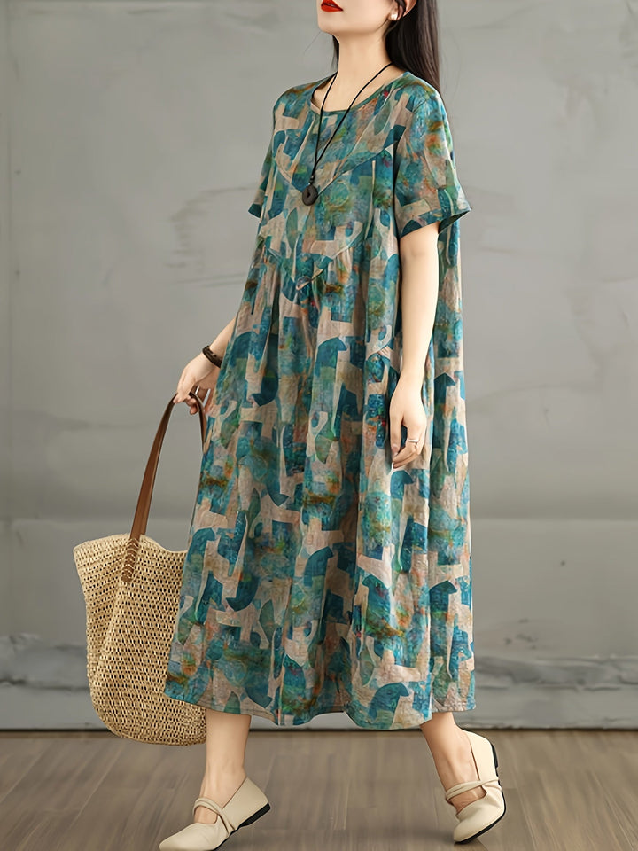 Linvera™ - Vintage Linen A-Line Dress