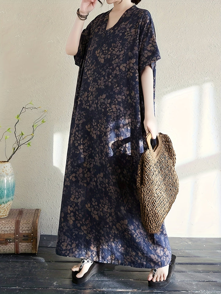 Liora™ - Elegant Leaf Print Maxi Dress