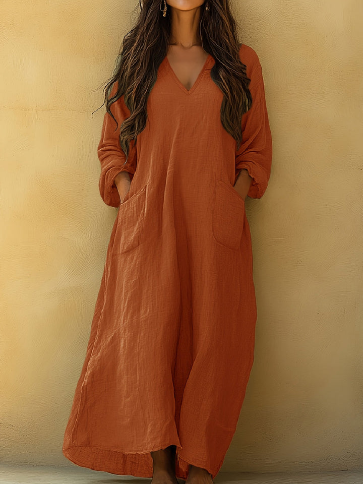 Neve™ - Solid V-Neck Long Dress