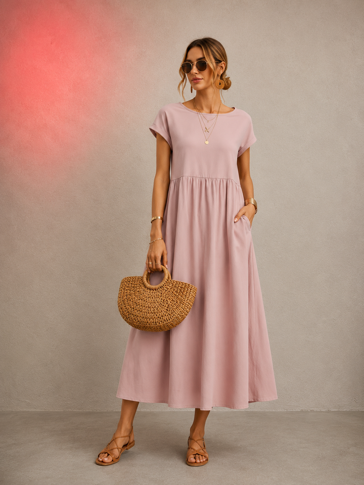 BREEZY COTTON-LINEN POCKET DRESS