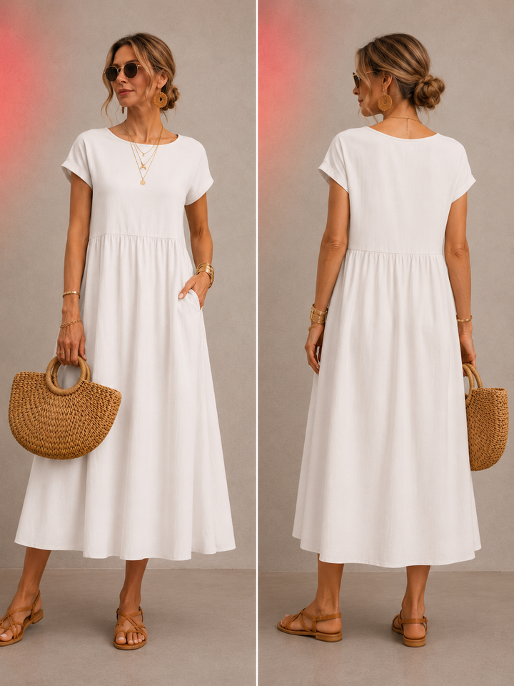 BREEZY COTTON-LINEN POCKET DRESS