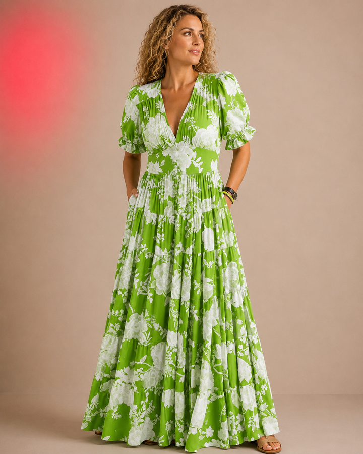 Catrisa™ - Floral Print V-neck Pocket Dress