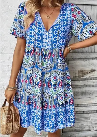 Mila™ - Print Round Neck Maxi Dress