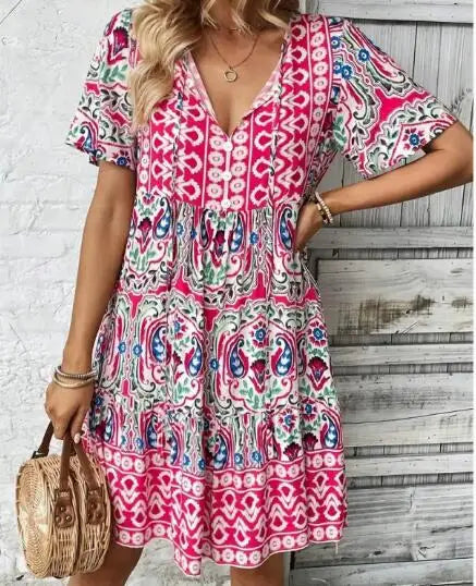 Mila™ - Print Round Neck Maxi Dress
