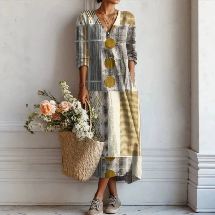 Selene™ - V-Neck Printed Beach Dress