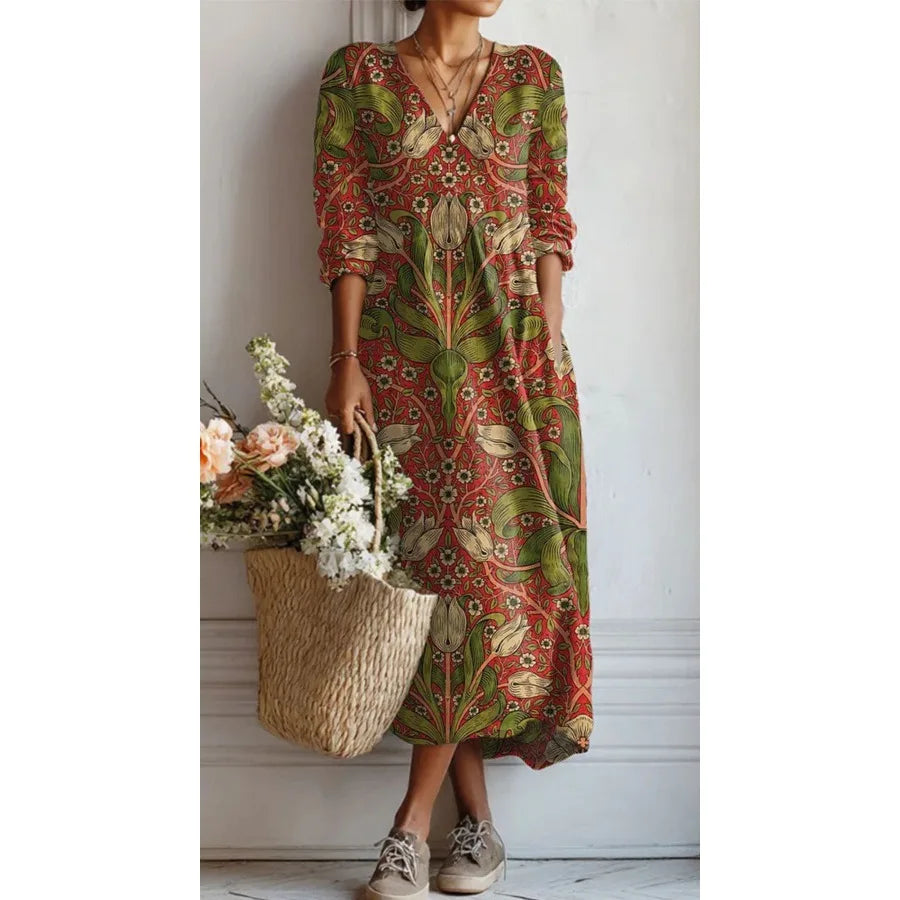 Selene™ - V-Neck Printed Beach Dress
