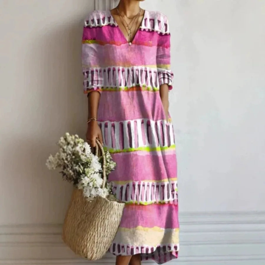 Selene™ - V-Neck Printed Beach Dress