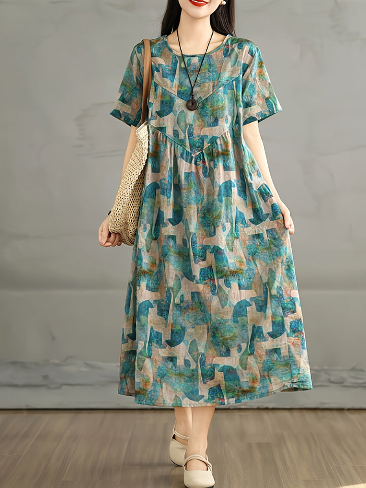 Linvera™ - Vintage Linen A-Line Dress