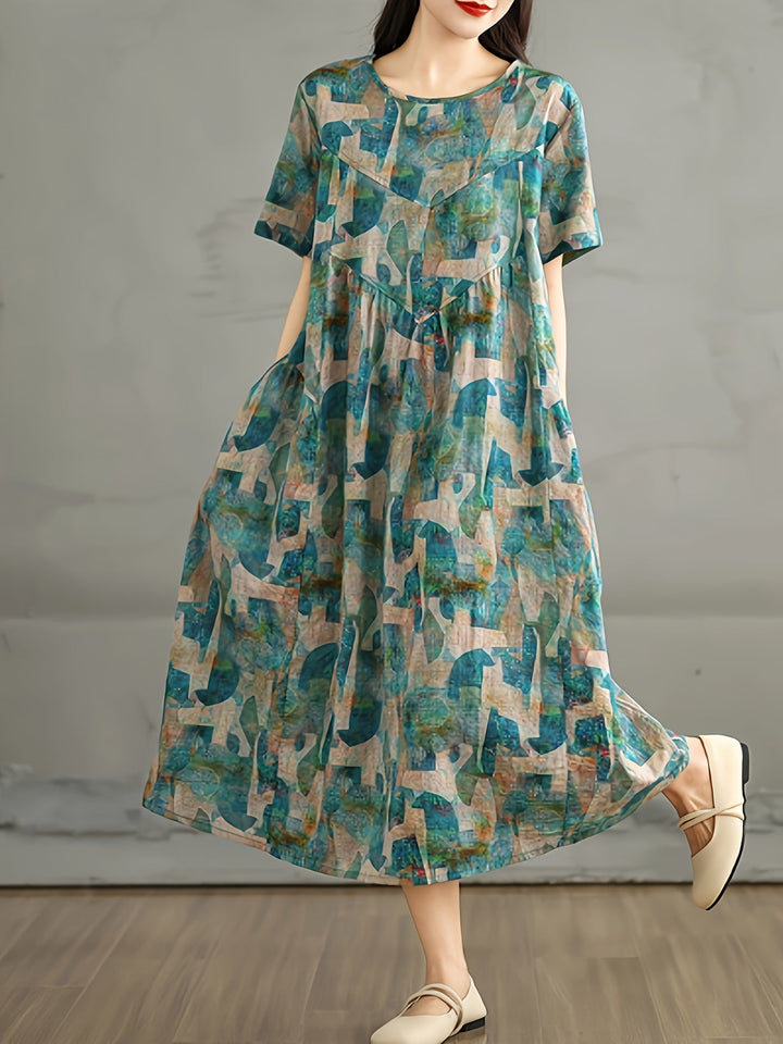 Linvera™ - Vintage Linen A-Line Dress