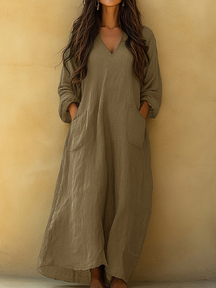 Neve™ - Solid V-Neck Long Dress