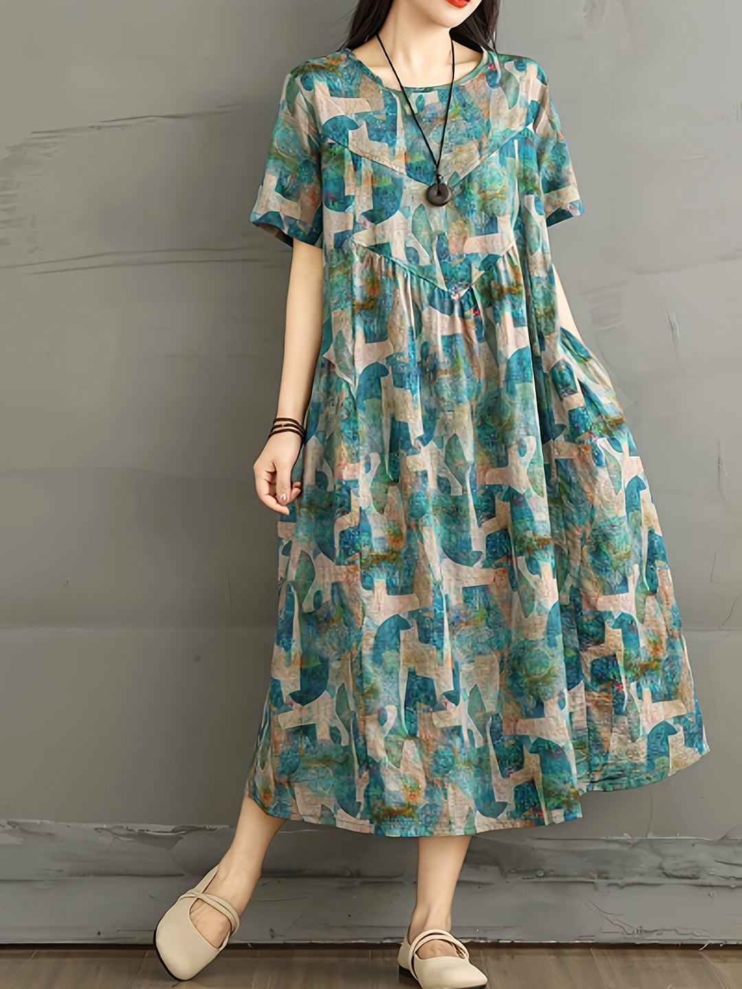 Linvera™ - Vintage Linen A-Line Dress